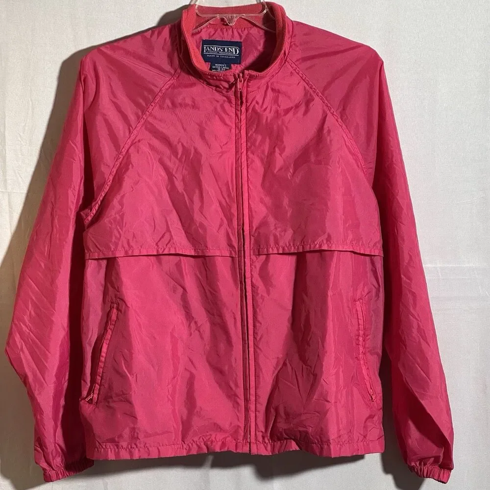 Lands’ End Pink Windbreaker Jacket XL 18/20 Lightweight Full Zip Women Travel